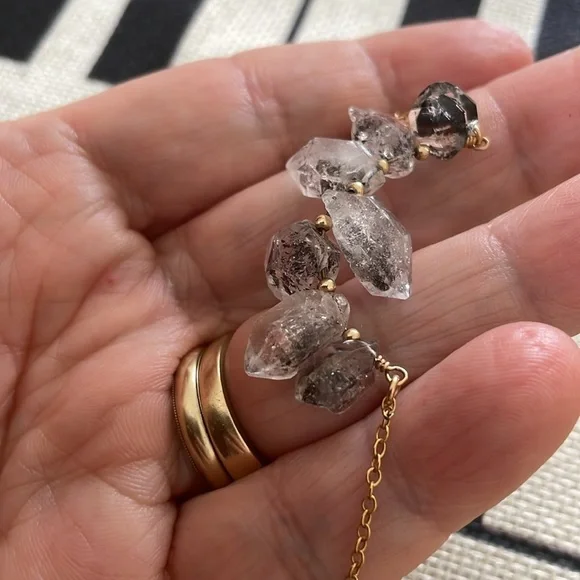 Raw 7 Herkimer Stone Gold Filled Bar and Beaded 20 inch Cable Chain Necklace